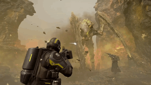 A Soldier With A Backpack Is Holding A Gun GIF