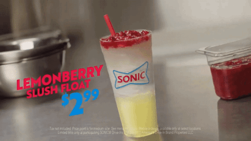 A Sonic Lemonberry Slush Float Is Being Advertised For $ 2.99 GIF