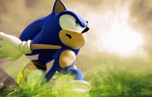 A Sonic The Hedgehog Cartoon Character Is Running Through The Grass GIF