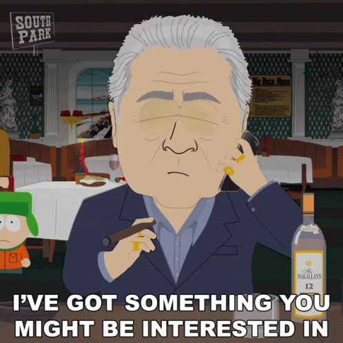 A South Park Cartoon Of A Man Smoking A Cigar And Talking On A Cell Phone GIF