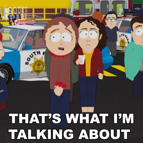 A South Park Cartoon Says That 'S What I 'M Talking About In Front Of A Police Car GIF