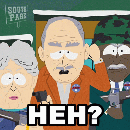A South Park Cartoon With A Man Holding A Gun And A Woman Holding A Gun GIF