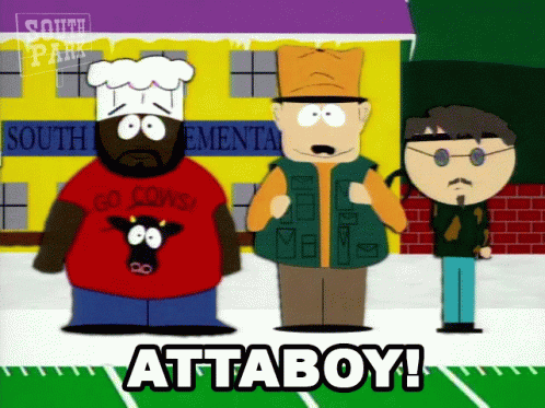 A South Park Cartoon With A Man Wearing A Go Cows Shirt GIF