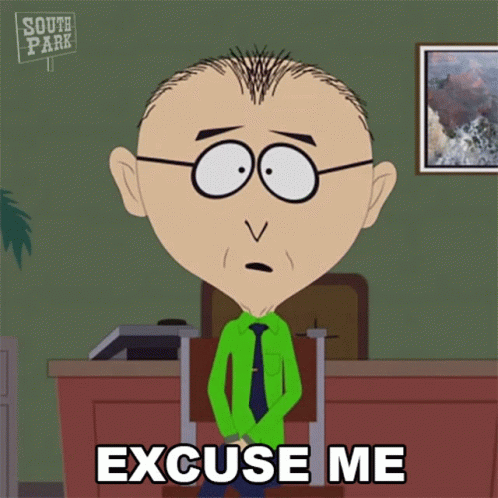 A South Park Character Is Sitting At A Desk And Says Excuse Me GIF