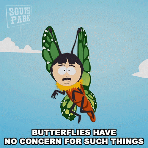 A South Park Poster With A Butterfly On It GIF