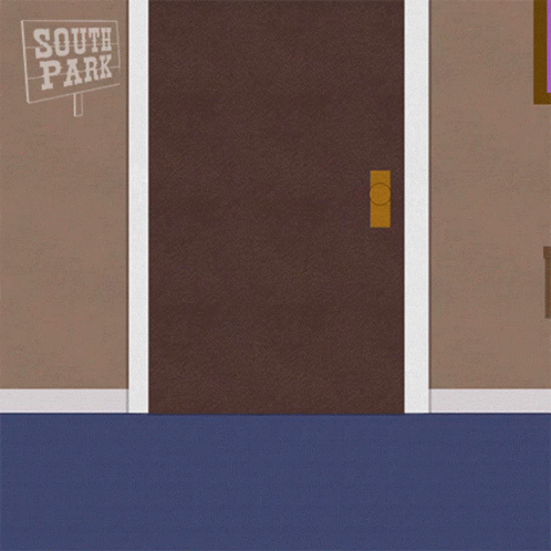 A South Park Sign Hangs On A Wall Above A Doorway GIF