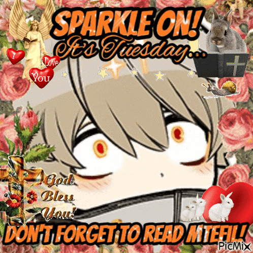 A Sparkle On It 'S Tuesday Greeting Card With A Rabbit And Flowers GIF