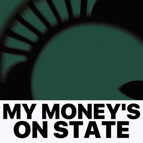 A Spartan Helmet Surrounded By Money With The Words My Money 'S On State Below It GIF