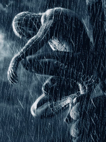 A Spider Man Is Crawling Through The Rain In A Pixelated Image GIF