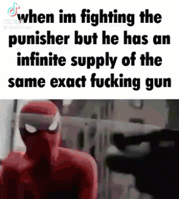 A Spider Man Is Fighting A Punisher But He Has An Infinite Supply Of The Same Exact Fucking Gun . GIF