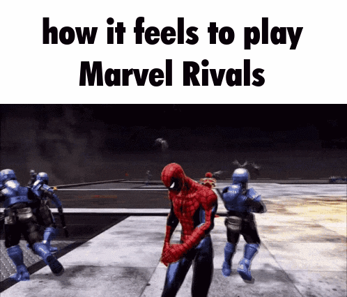 A Spider-Man Video Game Scene With The Words How It Feels To Play Marvel Rivals Below It GIF