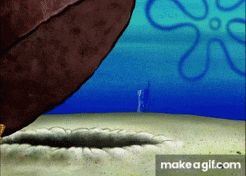 A Spongebob Cartoon Scene With A Hole In The Sand GIF