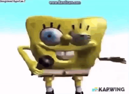 A Spongebob Squarepants Cartoon Character Is Holding A Microphone In His Hand . GIF