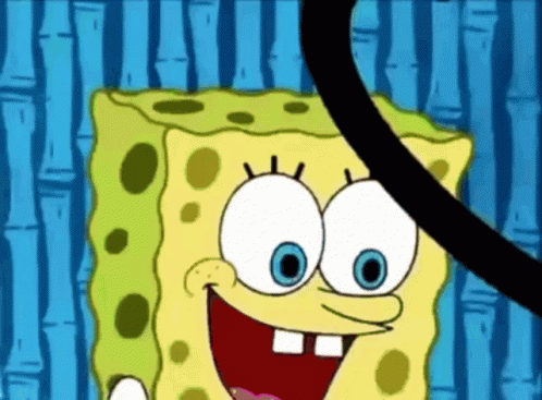 A Spongebob Squarepants Cartoon Character Is Smiling And Holding A Black Hose GIF