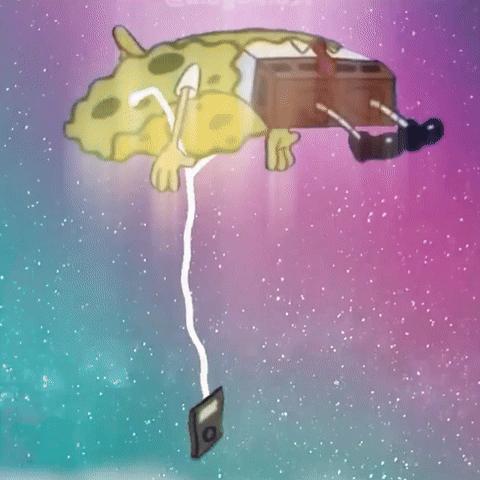 A Spongebob Squarepants Character Is Floating In The Air GIF