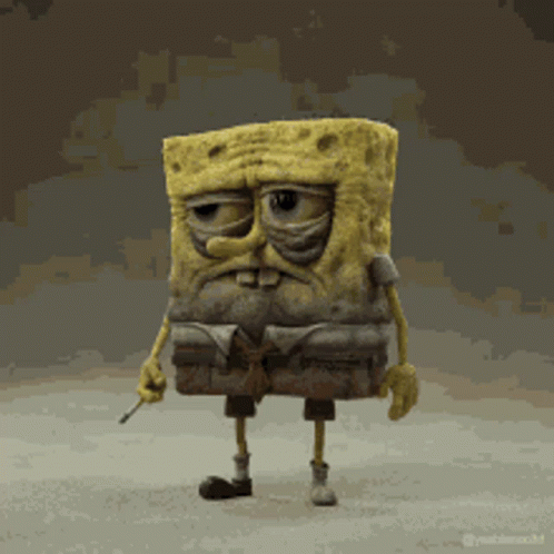 A Spongebob Squarepants Character With A Sad Look On His Face Is Holding A Knife GIF