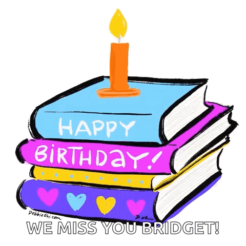 A Stack Of Books That Say Happy Birthday GIF