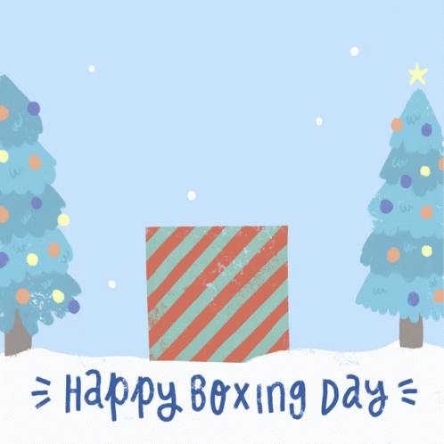 A Stack Of Gift Boxes With The Words Happy Boxing Day Below GIF