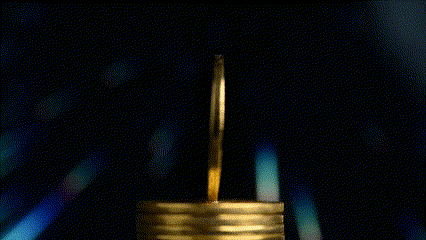 A Stack Of Gold Coins With A Btc Logo In The Background GIF