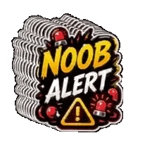 a stack of noob alert stickers with red lights