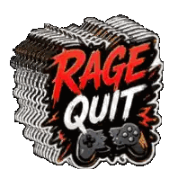 a stack of rage quit stickers with a game controller on it