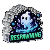 a stack of stickers with a ghost and the word respawning on it