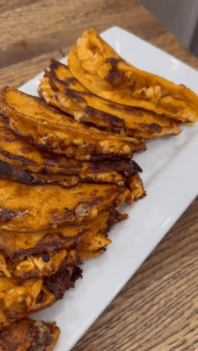 A Stack Of Tacos On A White Plate On A Table GIF