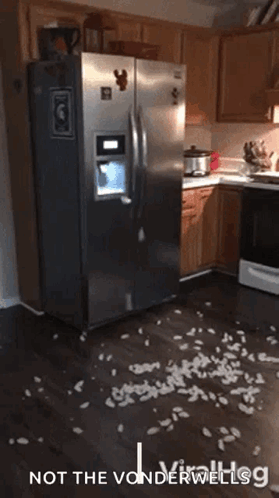 A Stainless Steel Refrigerator In A Kitchen With The Words Not The Vonderwellsg GIF