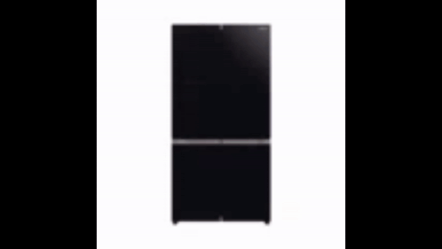 A Stainless Steel Refrigerator With The Doors Open GIF