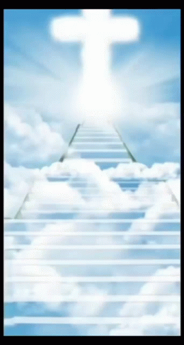A Stairway Leading Up To A Cross In The Sky GIF