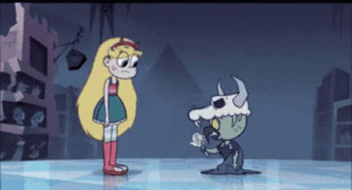 A Star Vs The Forces Of Evil Cartoon Character Standing Next To A Zombie GIF