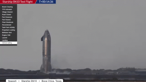 A Starship Sn10 Test Flight Is Being Displayed On A Screen GIF