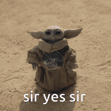 a statue of a baby yoda with the words sir yes sir on it