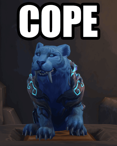 A Statue Of A Blue Tiger With The Word Cope Written Above It GIF