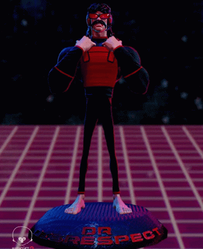 A Statue Of A Cartoon Character With The Word Dr Respect On The Base GIF