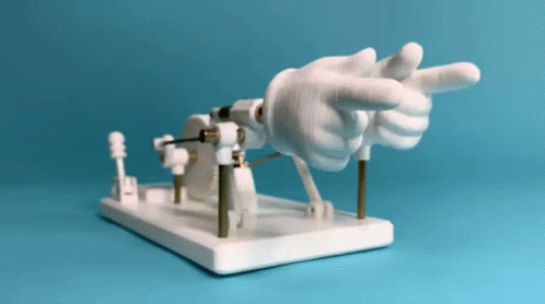 A Statue Of A Hand On A Blue Background GIF