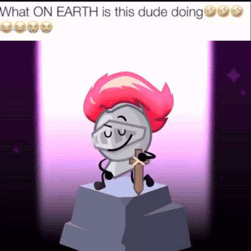 A Statue Of A Knight With Pink Hair And A Sword GIF
