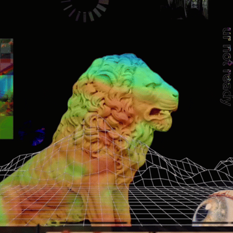 A Statue Of A Lion Is Surrounded By A Grid And The Words " Riot Ready " Are Visible GIF