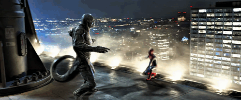 A Statue Of A Man And A Lizard On A Rooftop GIF