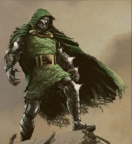 A Statue Of A Man In A Green Cape With The Number 13 On His Chest GIF