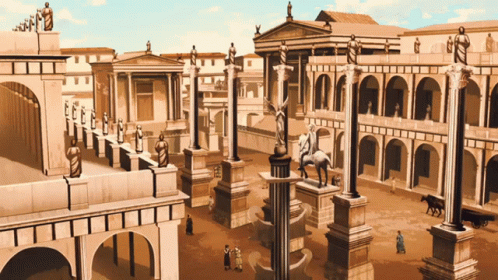 A Statue Of A Man On A Horse Is In The Middle Of A Very Large Building GIF