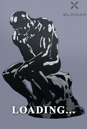 A Statue Of A Man Sitting On A Rock With The Word Loading Below It GIF