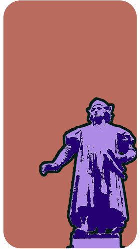 A Statue Of A Man Stands In Front Of A Sign That Says Nousoles GIF