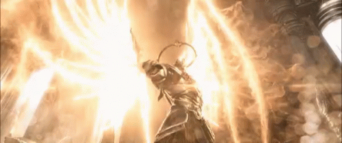 A Statue Of A Man With A Halo On His Head GIF