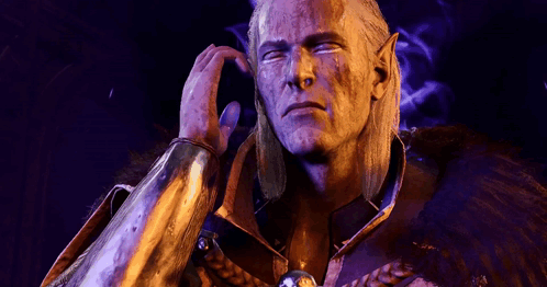 Statue Of Man With Sword And Purple Background GIF