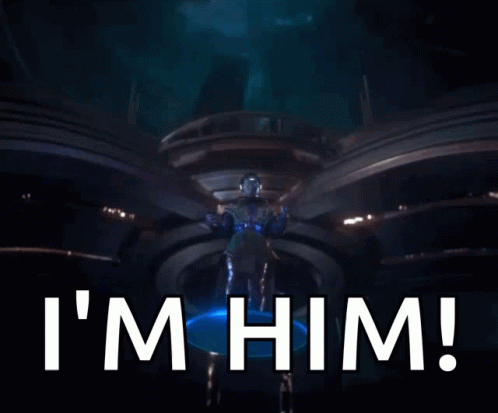 A Statue Of A Man With The Words I 'M Him Behind Him GIF