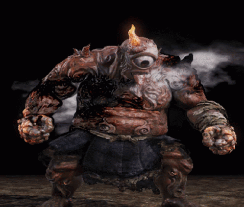 A Statue Of A Monster With One Eye And A Horn GIF