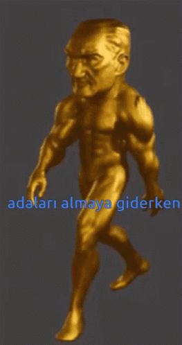 A Statue Of A Naked Man With The Words Adalari Almaya Giderken Written Below It GIF