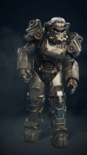 A Statue Of A Robot With A Helmet That Says ' A ' On It GIF