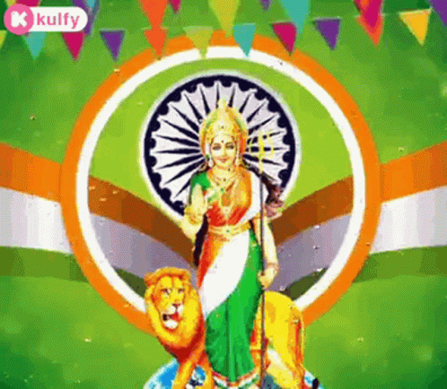 A Statue Of A Woman Sitting On Top Of A Lion With A Flag In The Background . GIF